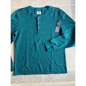 Jachs New York Henley Green Black striped Men‎ size M